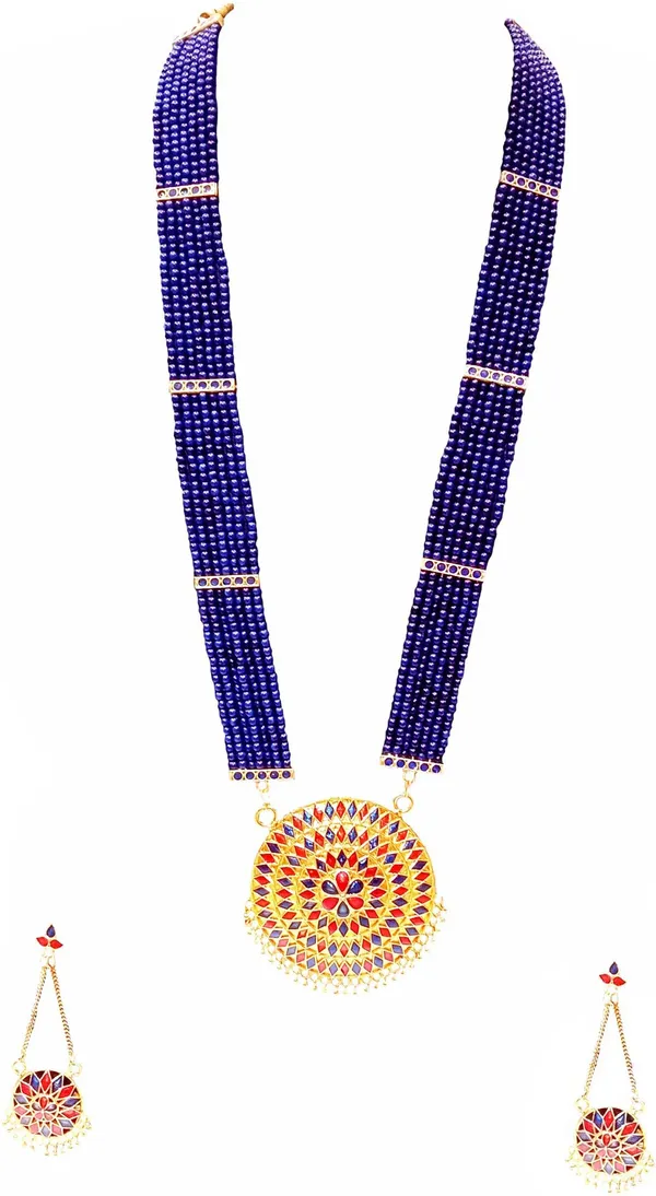 Assamese_Traditional_Gold_Plated_Red_Blue_Minakari_Japi_Tassel_Jewellery_Set_For_Women